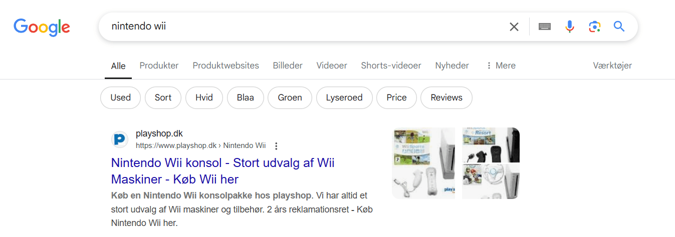 Playshop ranking på Google