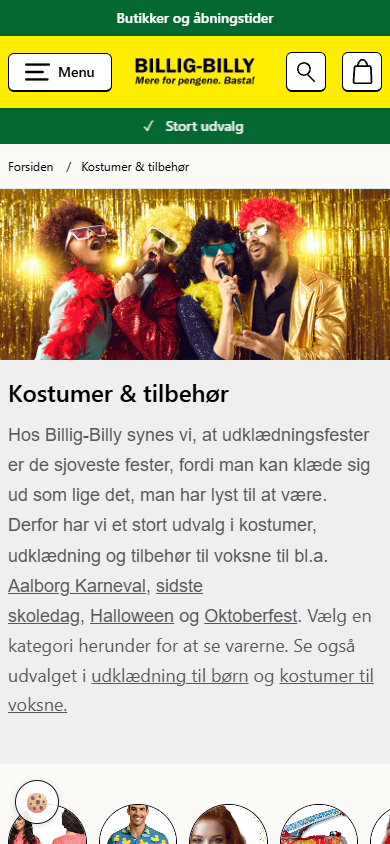 Billig Billy kategoriside på mobil