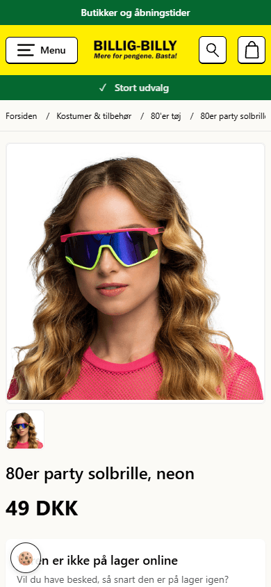 Billig Billy produktside på mobil