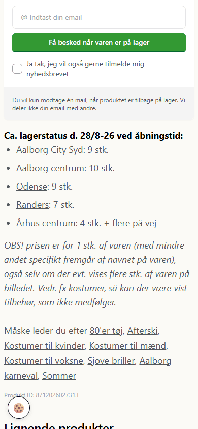 Billig Billy produktside på mobil