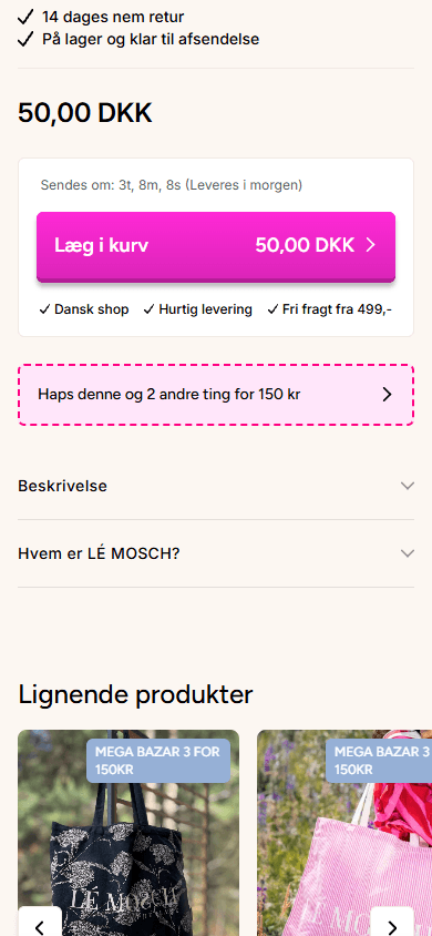 LÉ MOSCH produktside på mobil