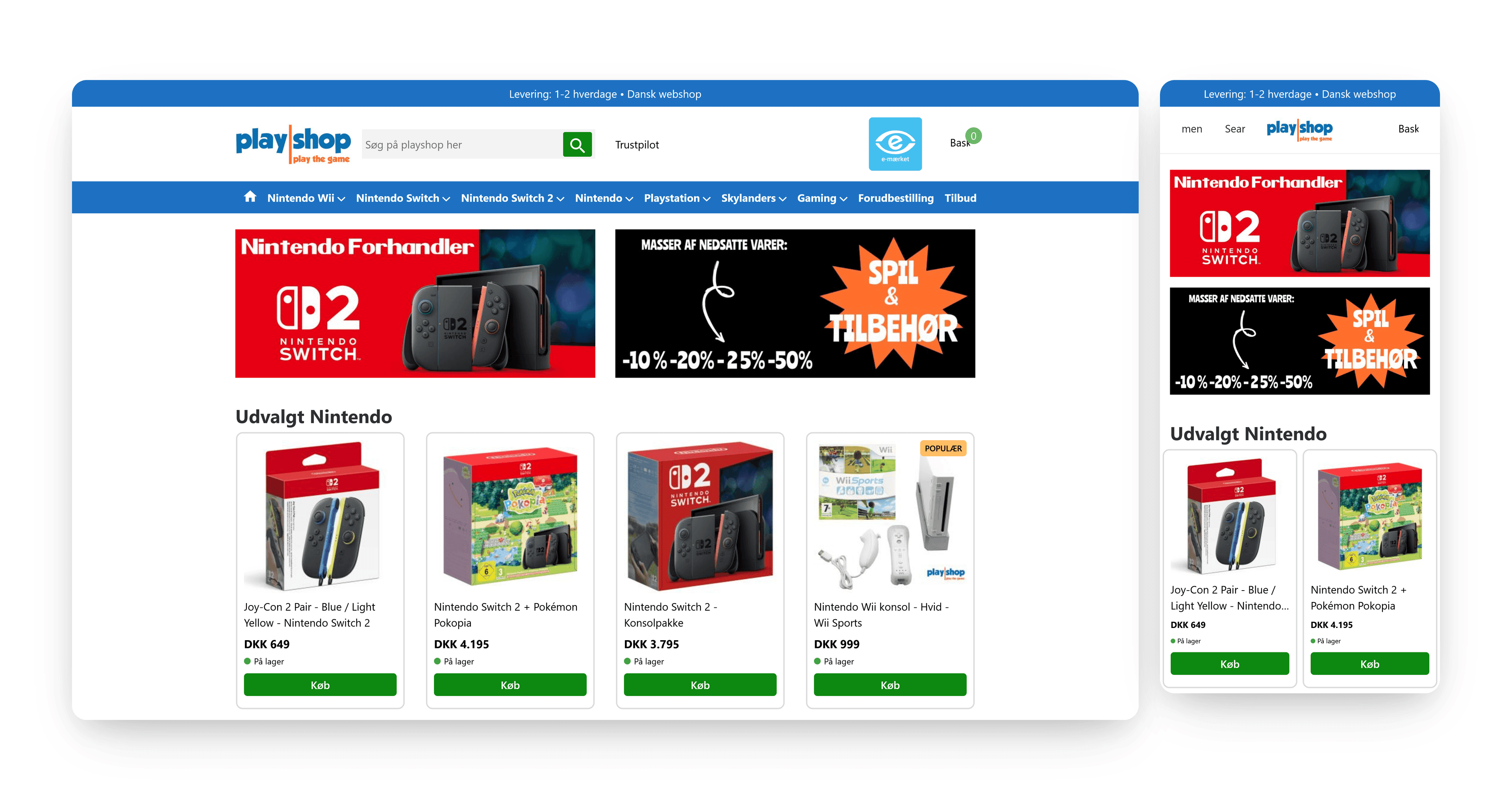 Playshop.dk webshop mockup