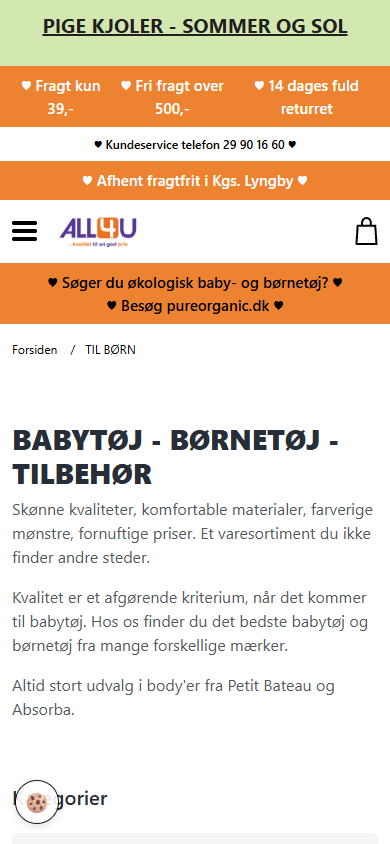 All4U kategoriside på mobil
