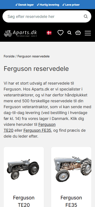 Aparts kategoriside på mobil