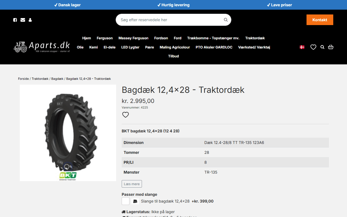 Aparts produktside på desktop