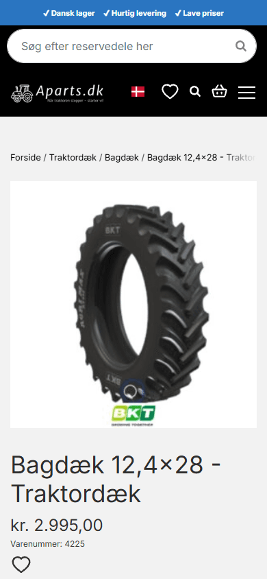 Aparts produktside på mobil