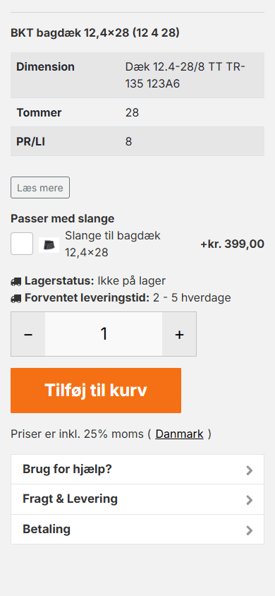 Aparts produktside på mobil