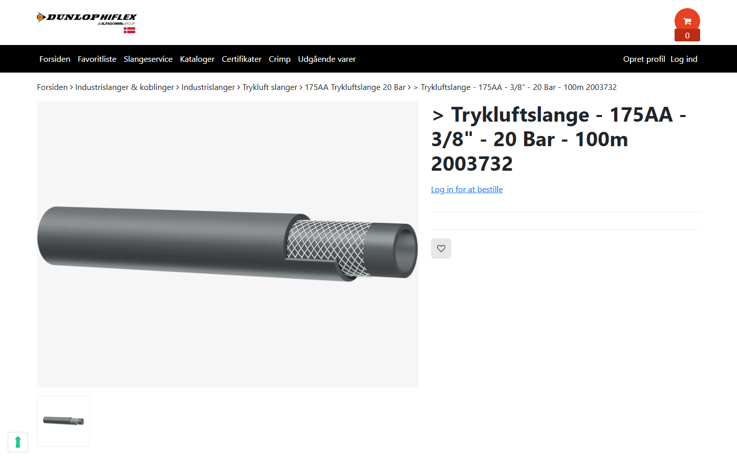 Dunlop Hiflex produktside på desktop
