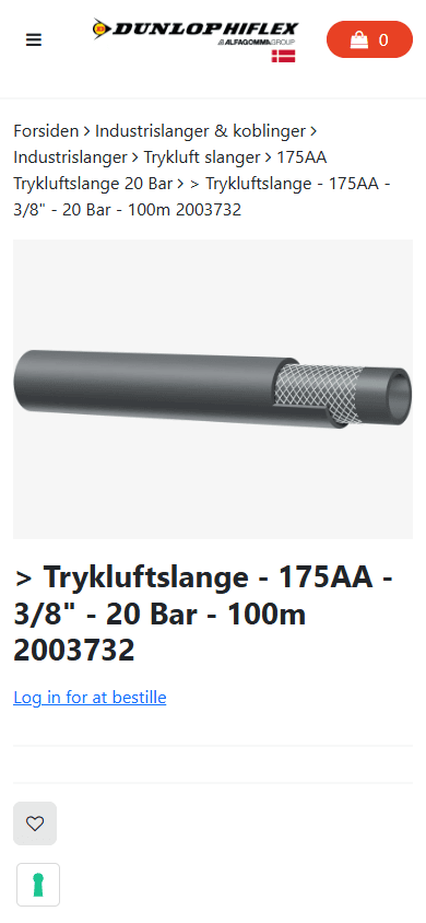 Dunlop Hiflex produktside på mobil