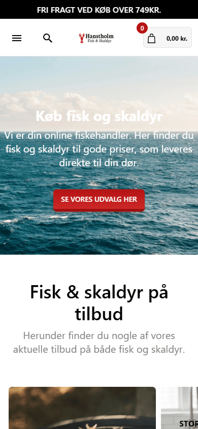 Hanstholm Fisk & Skaldyr forside på mobil