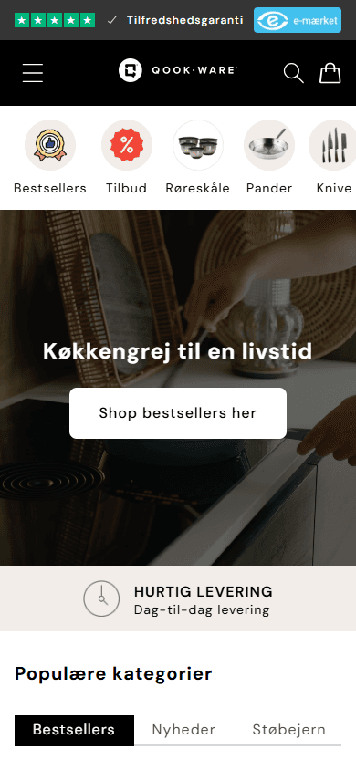 Qookware forside på mobil