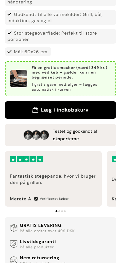 Qookware produktside på mobil